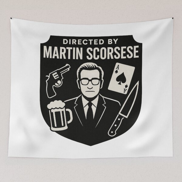 Item preview, martin scorsese Affiche minimaliste style polar – silhouette masculine et symboles gangster designed and sold by LoomisDreams.