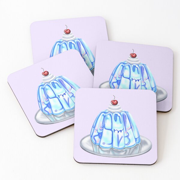 Item preview, Blue sweet jelly with cream and a cherry, on a silver plate designed and sold by katecheerycake.