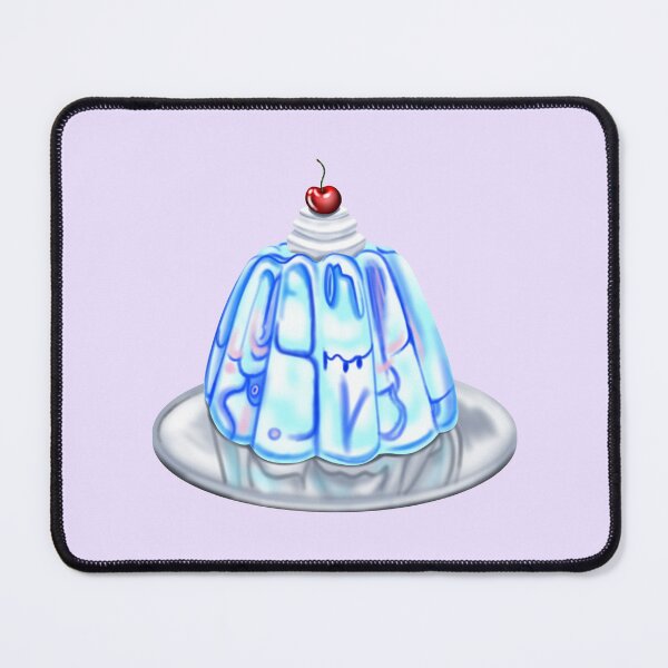 Item preview, Blue sweet jelly with cream and a cherry, on a silver plate designed and sold by katecheerycake.