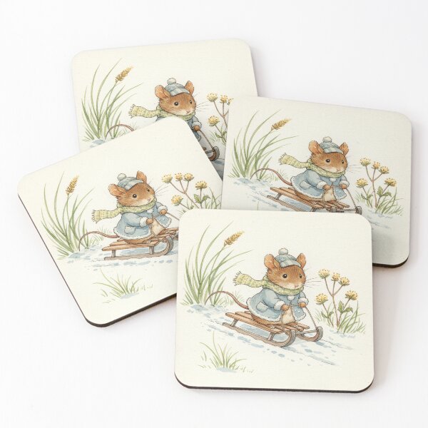 Item preview, Little Winter Mouse on a Wooden Sled designed and sold by Pasteltone.