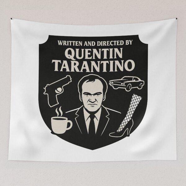 Item preview, Tarantino Retro Thriller Poster - Filmmaker Silhouette - Coffee, Vintage Car & Gun Icons designed and sold by LoomisDreams.