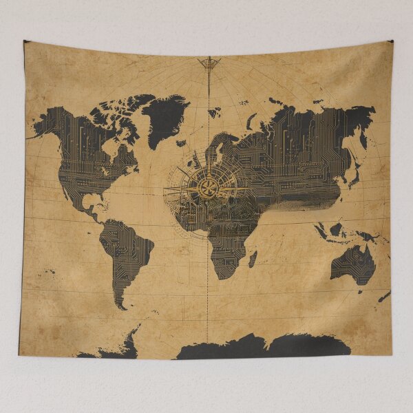Item preview, Cyberpunk Cartographer: Circuit Board World Map designed and sold by SaadArtCo.