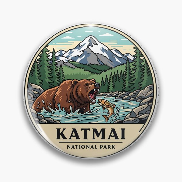 Item preview, Katmai National Park Badge | Brown Bear and Salmon | Alaska designed and sold by Jaanussar.