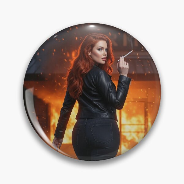 Item preview, Fiery Femme Fatale in Leather Smoking Outside Burning Building. designed and sold by Spark2Seduction.