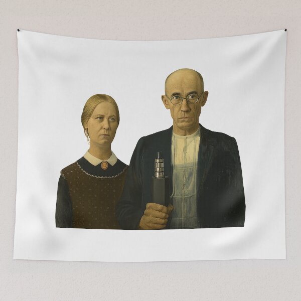 Item preview, American Gothic Vape – Funny Parody of Grant Wood’s Iconic Painting designed and sold by House of Taste Vape Designs.
