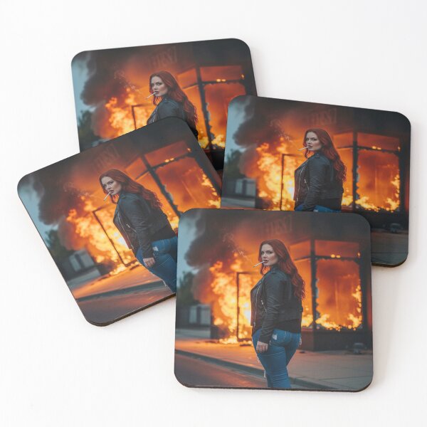 Item preview, Confident Redhead Smoking in Front of Fiery Blaze. designed and sold by Spark2Seduction.