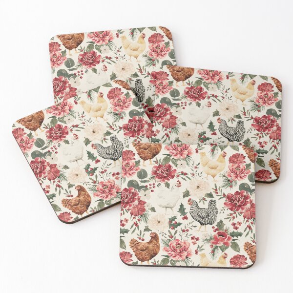 Item preview, Watercolor Chicken Floral, Elegant Vintage Christmas on Cream designed and sold by cateandrainn.