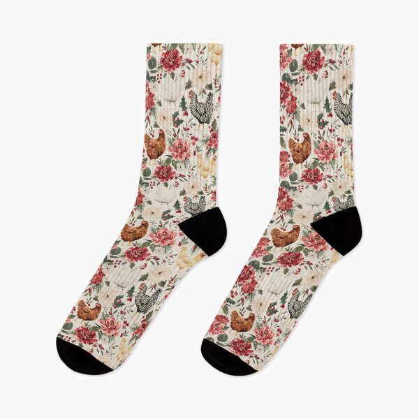 Item preview, Watercolor Chicken Floral, Elegant Vintage Christmas on Cream designed and sold by cateandrainn.