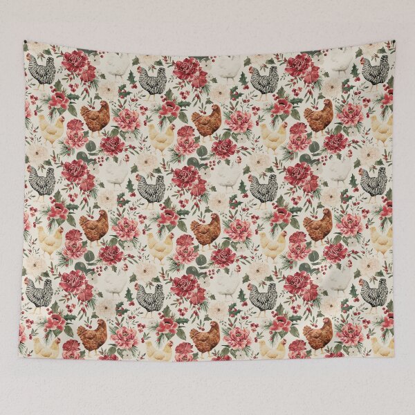 Item preview, Watercolor Chicken Floral, Elegant Vintage Christmas on Cream designed and sold by cateandrainn.