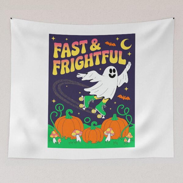 Item preview, Roller Ghost Rider: A whimsical ghost on roller skates, speeding through a pumpkin patch. For the Halloween festivities. designed and sold by Grang Art Artistic Designs.