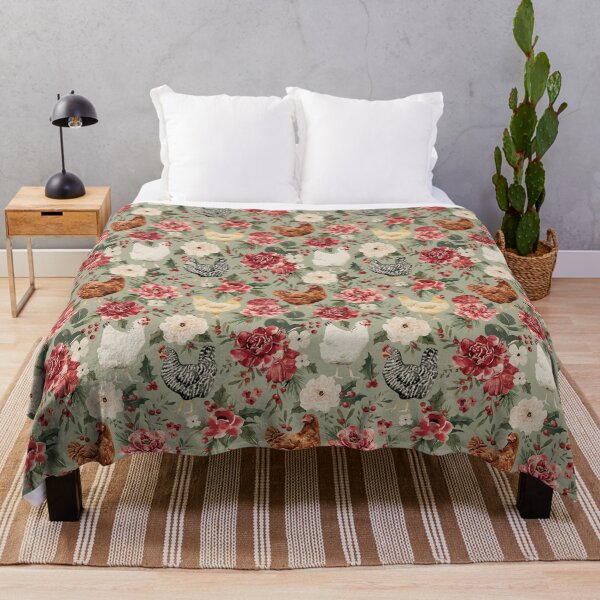 Item preview, Watercolor Chicken Floral, Elegant Vintage Christmas on Sage Green designed and sold by cateandrainn.