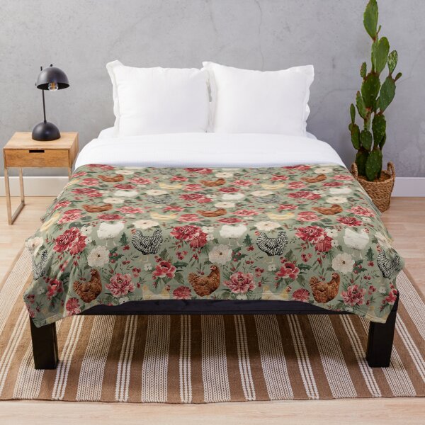 Item preview, Watercolor Chicken Floral, Elegant Vintage Christmas on Sage Green designed and sold by cateandrainn.