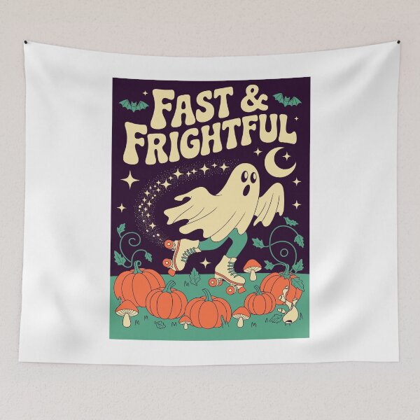 Item preview, Pumpkin Patch Zoomer: A whimsical ghost on roller skates, speeding through a pumpkin patch. For the Halloween festivities. designed and sold by Grang Art Artistic Designs.