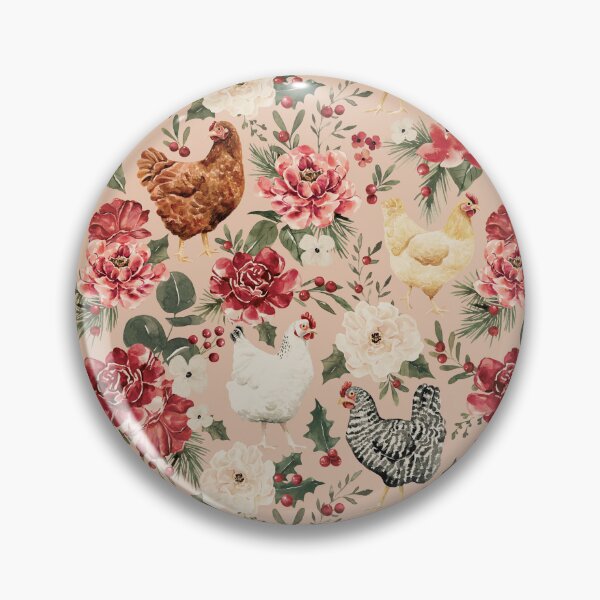 Item preview, Watercolor Chicken Floral, Elegant Vintage Christmas on Blush Pink designed and sold by cateandrainn.