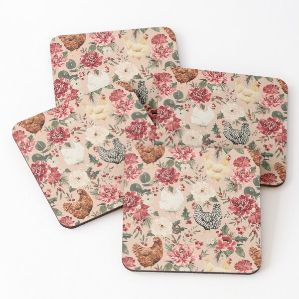 Item preview, Watercolor Chicken Floral, Elegant Vintage Christmas on Blush Pink designed and sold by cateandrainn.