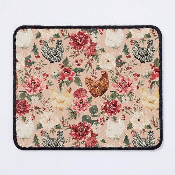 Item preview, Watercolor Chicken Floral, Elegant Vintage Christmas on Blush Pink designed and sold by cateandrainn.