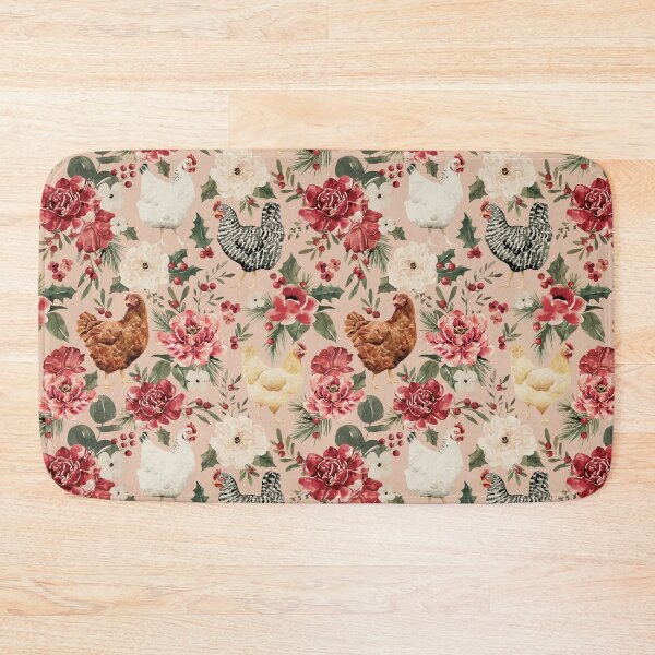 Item preview, Acuarela de pollo floral, elegante Navidad vintage sobre rosa ruborizado designed and sold by cateandrainn.