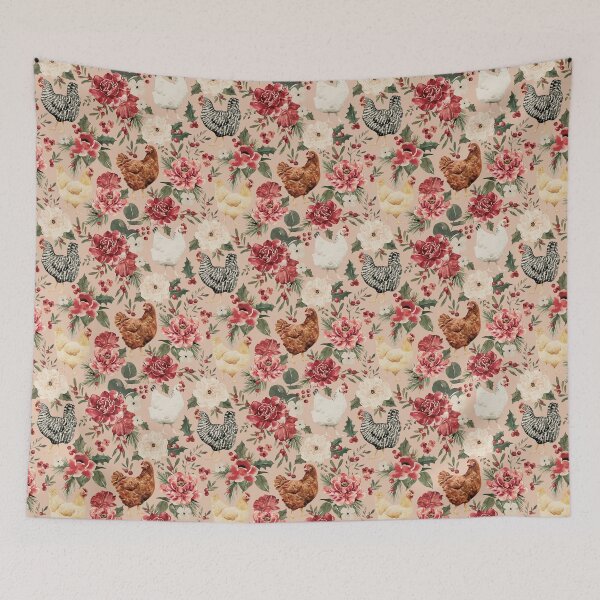 Item preview, Watercolor Chicken Floral, Elegant Vintage Christmas on Blush Pink designed and sold by cateandrainn.