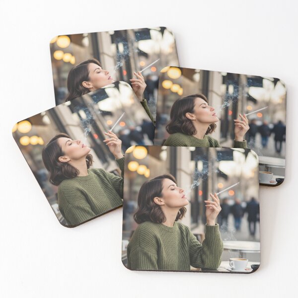 Item preview, Chic Woman Enjoying Coffee and Cigarette at Street Café. designed and sold by Spark2Seduction.