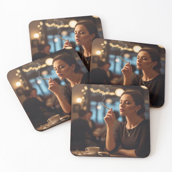 Item preview, Elegant Woman Smoking Indoors with Coffee in a Cozy Evening Café. designed and sold by Spark2Seduction.