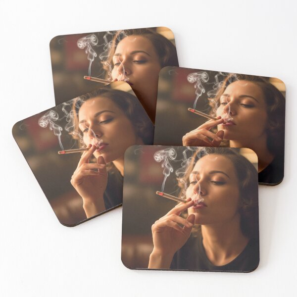 Item preview, Close-Up of Elegant Woman Smoking in Warm Ambient Light. designed and sold by Spark2Seduction.
