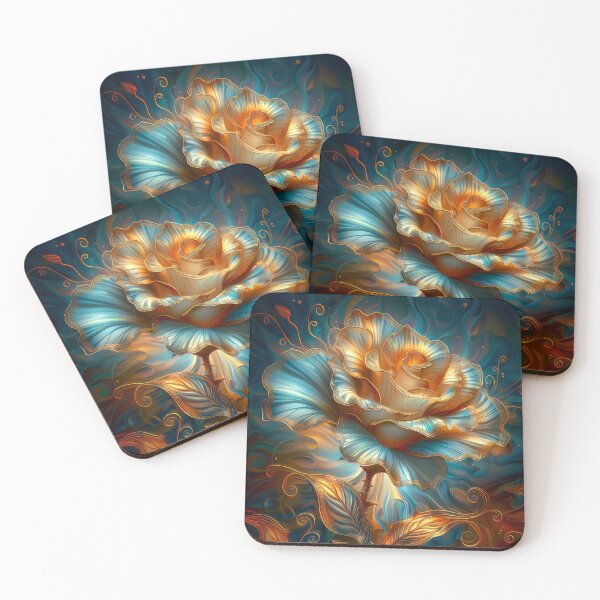 Item preview, Golden Blue Rose – Vibrant Fantasy Floral Art designed and sold by MargaretWiktor.