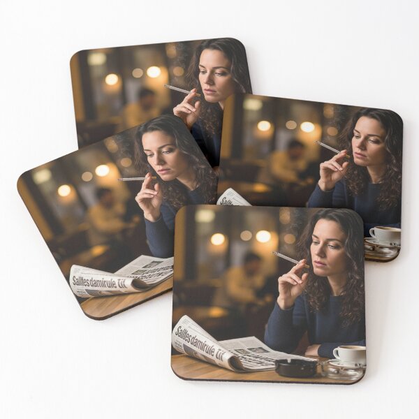 Item preview, Woman Reading Newspaper While Smoking in Cozy Café Setting. designed and sold by Spark2Seduction.