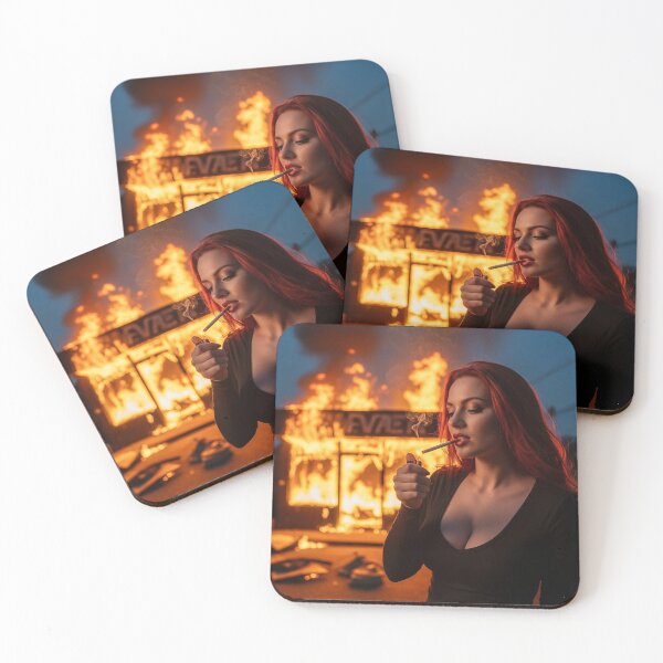 Item preview, Redhead Lights Cigarette While Building Burns Behind Her. designed and sold by Spark2Seduction.