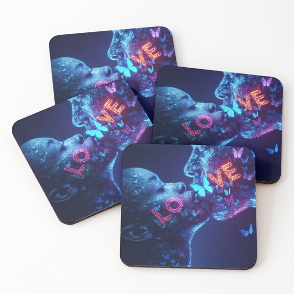 Item preview, Neon Love Whisper – Surreal Butterfly Couple Portrait designed and sold by VisionaryVeils.