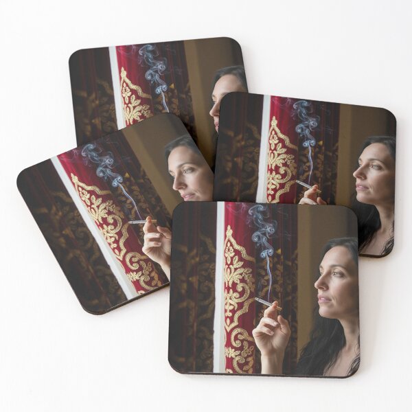 Item preview, Elegant Woman Smoking by Ornate Velvet Curtains in Soft Light. designed and sold by Spark2Seduction.