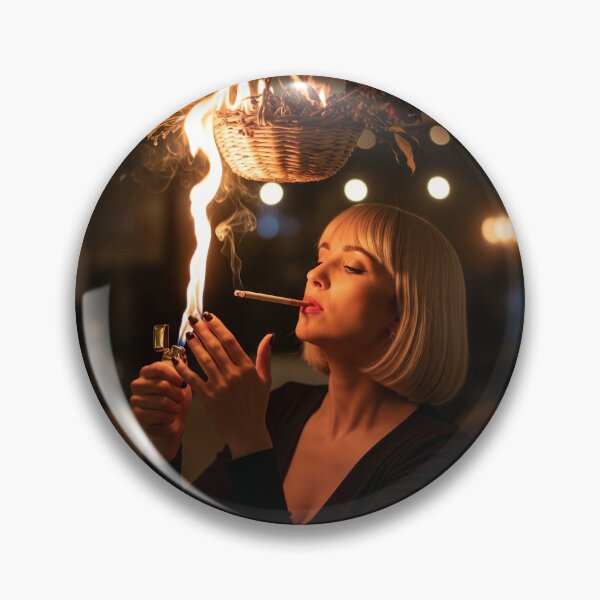 Item preview, Chic Blonde Woman Lighting Cigarette Under a Hanging Basket, Setting it ablaze. designed and sold by Spark2Seduction.
