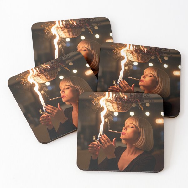 Item preview, Chic Blonde Woman Lighting Cigarette Under a Hanging Basket, Setting it ablaze. designed and sold by Spark2Seduction.