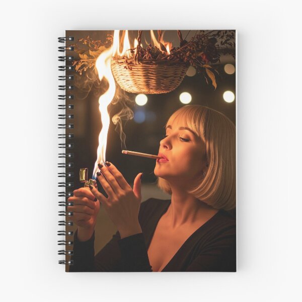 Item preview, Chic Blonde Woman Lighting Cigarette Under a Hanging Basket, Setting it ablaze. designed and sold by Spark2Seduction.