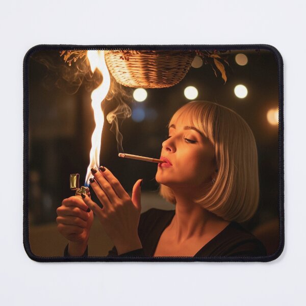 Item preview, Chic Blonde Woman Lighting Cigarette Under a Hanging Basket, Setting it ablaze. designed and sold by Spark2Seduction.