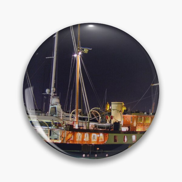 Item preview, Night Yacht in Harbor Bathed in Neon Reflections Amid Glowing City Lights designed and sold by Nmallia.