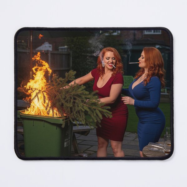 Item preview, Smoking Redhead Women in Glamorous Dresses Ignite Fire in Pub Garden Bin. designed and sold by Spark2Seduction.