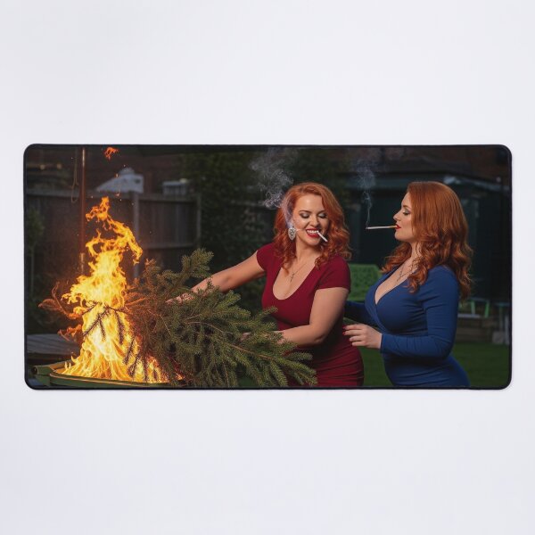 Item preview, Smoking Redhead Women in Glamorous Dresses Ignite Fire in Pub Garden Bin. designed and sold by Spark2Seduction.