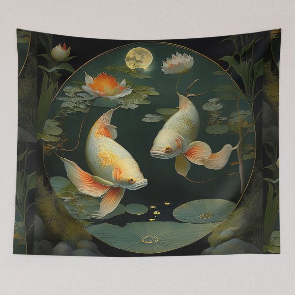 Item preview, Vintage Asian Style Koi Oil Painting In A Pond Among Lilies designed and sold by LanaGustavsson.