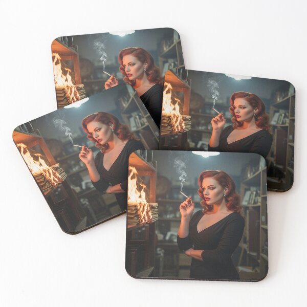 Item preview, Retro Femme Fatale Lighting Fire in Archive with Cigarette. designed and sold by Spark2Seduction.