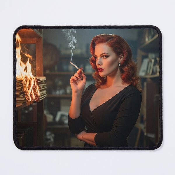 Item preview, Retro Femme Fatale Lighting Fire in Archive with Cigarette. designed and sold by Spark2Seduction.
