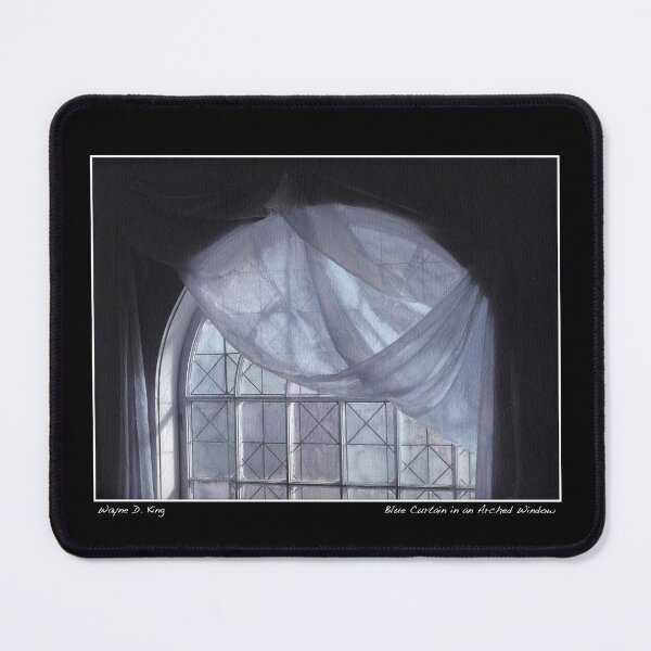 Item preview, Blue Curtain in an Arched Window Poster designed and sold by Wayne King.