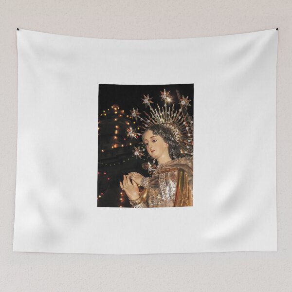 Item preview, Religious Statue Of Mary With Sparkling Star Halo At Night Festival Procession Display designed and sold by Nmallia.
