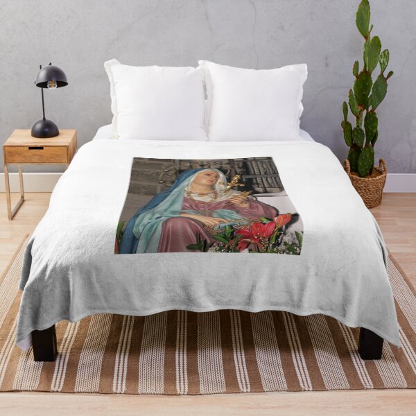Item preview, Statue of Virgin Mary with Halo, Cross, and Crown of Thorns on Altar with Flowers designed and sold by Nmallia.