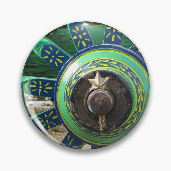 Item preview, Colorful Painted Wagon Wheel With Green, Blue, And Yellow Spokes And Center Detail Vintage Carriage designed and sold by Nmallia.
