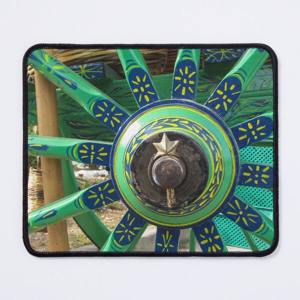 Item preview, Colorful Painted Wagon Wheel With Green, Blue, And Yellow Spokes And Center Detail Vintage Carriage designed and sold by Nmallia.