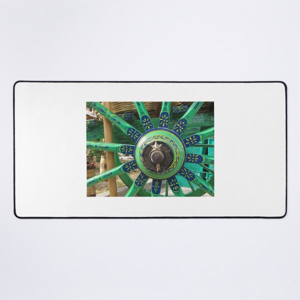 Item preview, Colorful Painted Wagon Wheel With Green, Blue, And Yellow Spokes And Center Detail Vintage Carriage designed and sold by Nmallia.