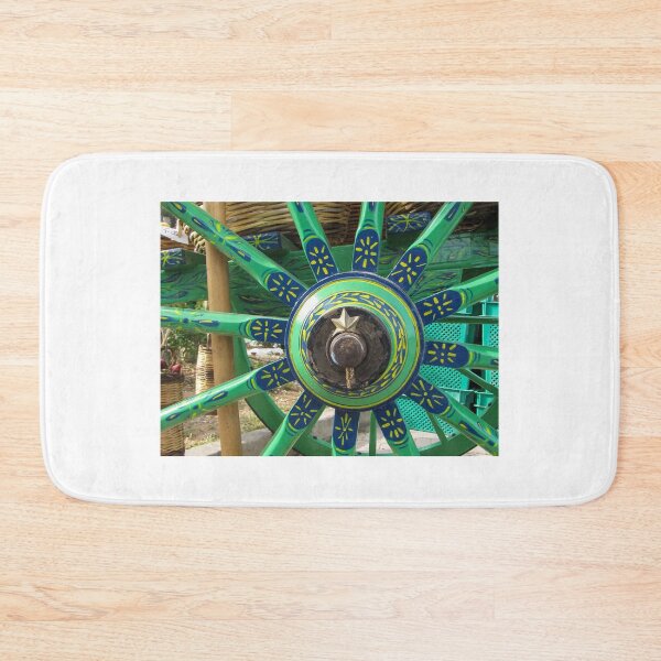 Item preview, Colorful Painted Wagon Wheel With Green, Blue, And Yellow Spokes And Center Detail Vintage Carriage designed and sold by Nmallia.