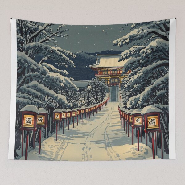 Item preview, Christmas Lanterns at the Temple – Japanese Ukiyo-e Winter Design designed and sold by Vandy Fullam.