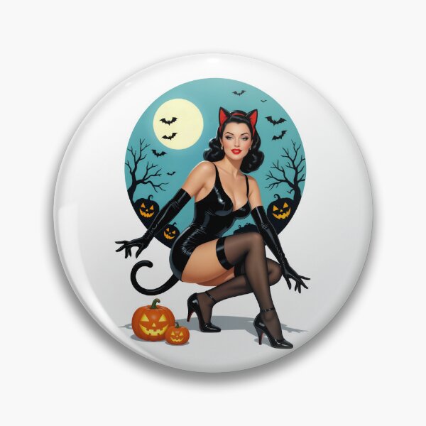 Item preview, Vintage Black Cat Pin-Up – 1940s Halloween Glamour designed and sold by Lightning-Lace.