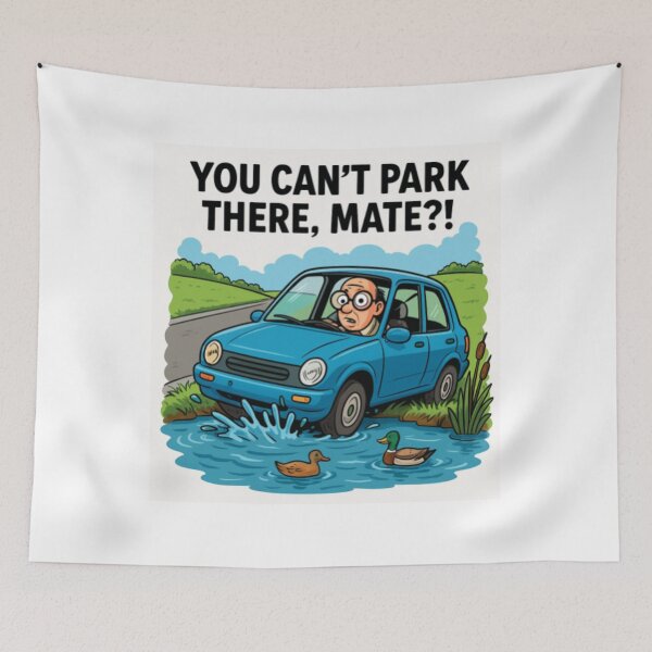 Item preview, You Can’t Park There Mate – Funny Car in Pond Cartoon Meme designed and sold by GarnerSupplyCo.